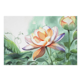 Póster Lótus Aquarela