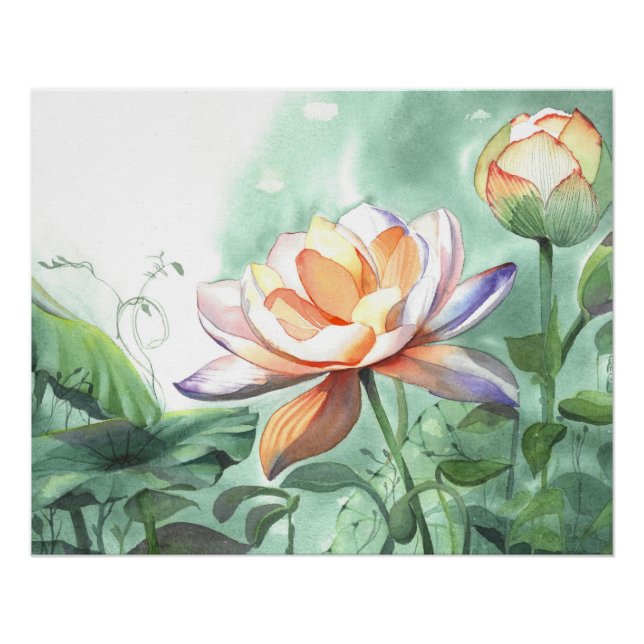 Póster Lótus Aquarela (Frente)