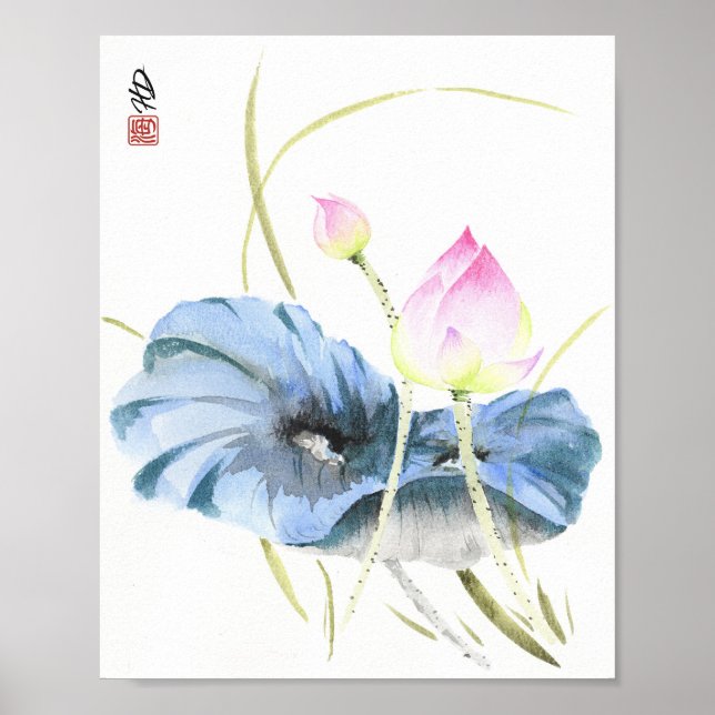 Poster Lótus em Serenidade Azul (Frente)