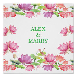 Póster Lótus Floral em Aquarela Rosa Elegante