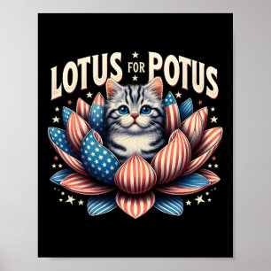 Poster Lotus For Potus USA Flag Cat Lovers Kamala Harris