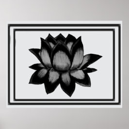 Poster Lótus Preto Cinza Impressão,  Cartaz (Semi-Brilho)
