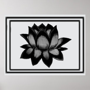 Poster Lótus Preto Cinza Impressão,  Cartaz (Semi-Brilho)