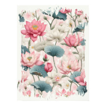 Lotus Romântico em Rosa, Creme e Verde Suave