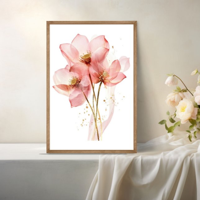 Poster Lótus Rosa Flor Água Lily Aquarela Eetérea (Pink Water lily Lotus Flower Watercolor Translucent Wall Art
)