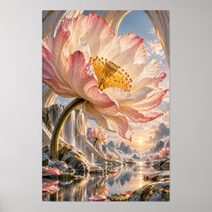 Poster Lótus Rosa Gigante sobre o Vale da Cachoeira Fanta
