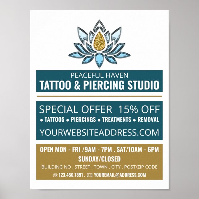 Poster Lotus Tattoo, Tattoo & Body Piercing Studio Advert (Frente)