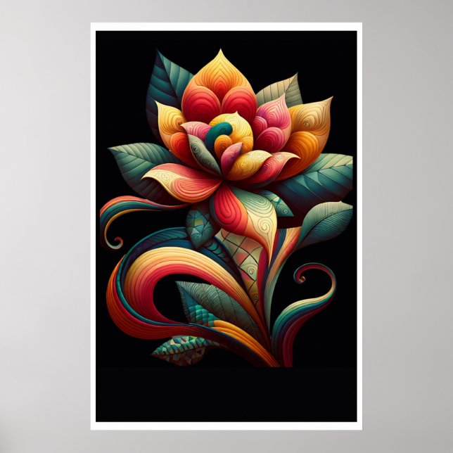 Poster Lotus Vibrante: Um Design Floral Whimsical (Frente)
