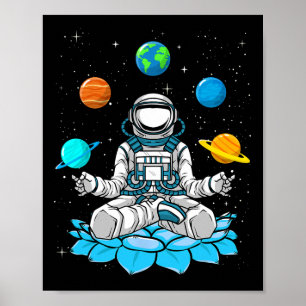 Poster Lótus Vintage Astronauta Meditação Zen Ioga Planet