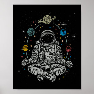 Poster Lótus Vintage Astronauta Meditando Planeta Zen Yog