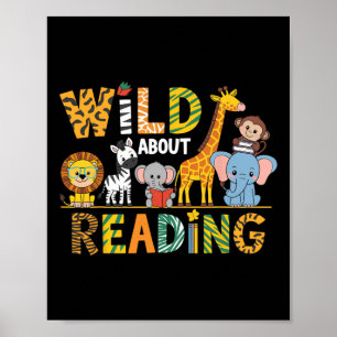 Poster Louco por Leitura Criança Ama Livros de Animais Se