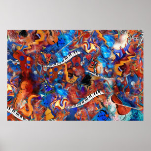 Poster Loucura da música do saxofone da guitarra do pian