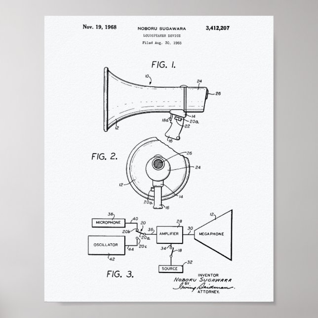 Póster Loudspeaker 1968 Documento Branco sobre as Patente (Frente)