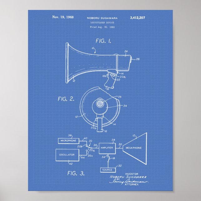 Poster Loudspeaker 1968 Patent Art Blueprint (Frente)