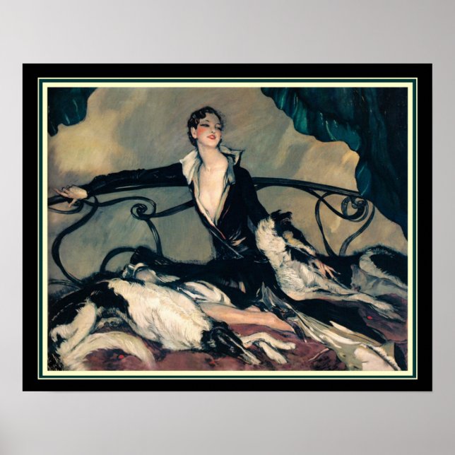 Póster Louis Icart "Girl With Greyhounds" 16 x 20 (Frente)