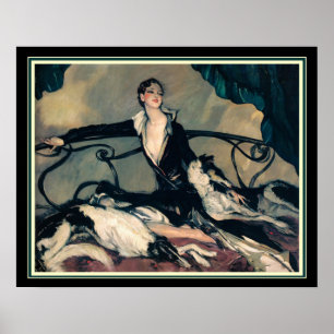 Póster Louis Icart "menina com galgos" 16 x 20