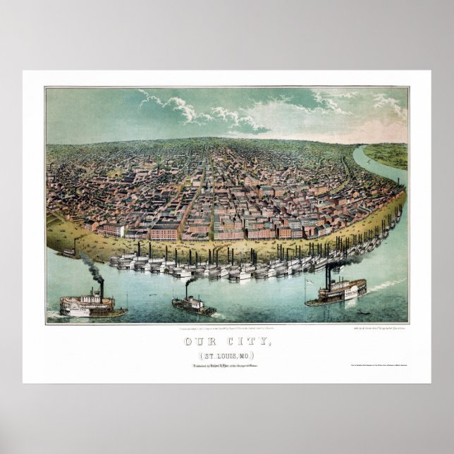 Póster Louis, MO Panorâmica Map - 1859 (Frente)