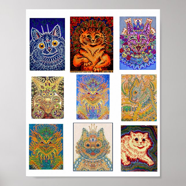 Poster Louis Wain, 9 Gatos Psicodélicos (Frente)