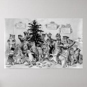 Poster Louis Wain Cats Decorando Árvore de Natal