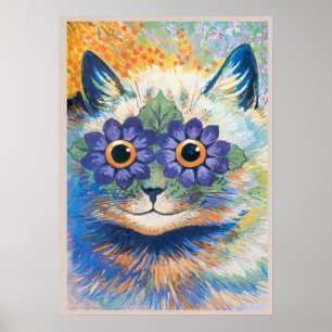 Poster Louis Wain, Gato com Olhos Decorados com Flores, C