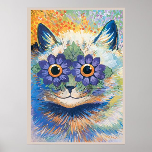 Poster Louis Wain, Gato com Olhos Decorados com Flores, C (Frente)