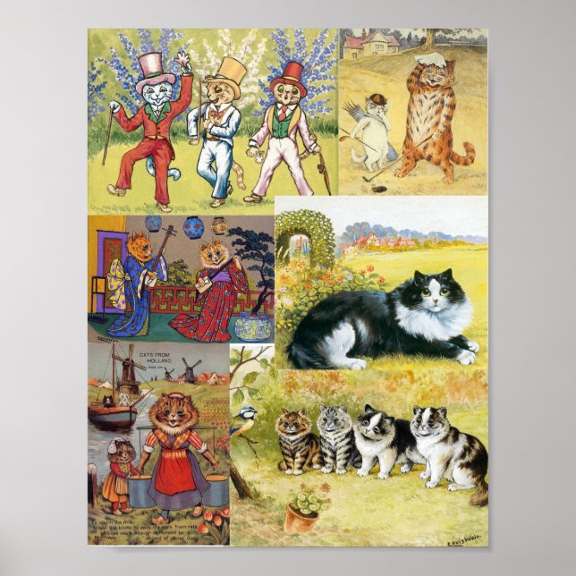 Poster Louis Wain Muitas Pinturas De Gato Divertido (Frente)