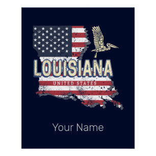 Póster Louisiana com design vintage de pelicano dos EUA