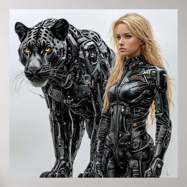 Poster Loura de terno preto de látex (Frente)