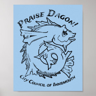 Poster Louvado Dagon Innsmouth Lovecraft Horror de Peixes