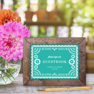 Poster Lova Aqua Papel Picado Sinal de Guestbook