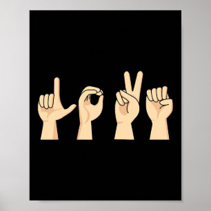 Poster Love ASL Dia de os namorados Cute Sign Language Aw
