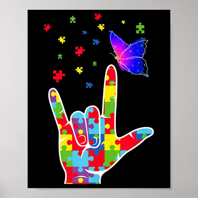 Poster Love ASL Sinal Language Quebra-cabeça Butterfly Au (Frente)