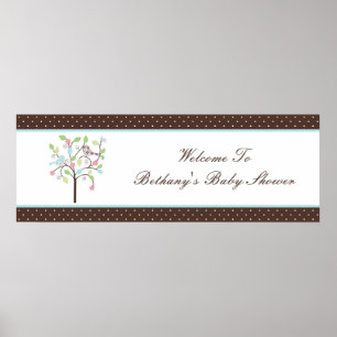 Póster Love Bird Tree Polka Dots Baby Shower Banner