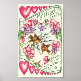 Poster Love Birds Vintage Dia de os namorados
