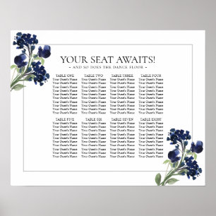 Poster Love Bloom   Marinho Chic Azul Blush Floral