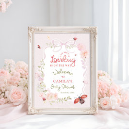 Poster Love Bug Blush Pink Floral Baby Shower Welcome 