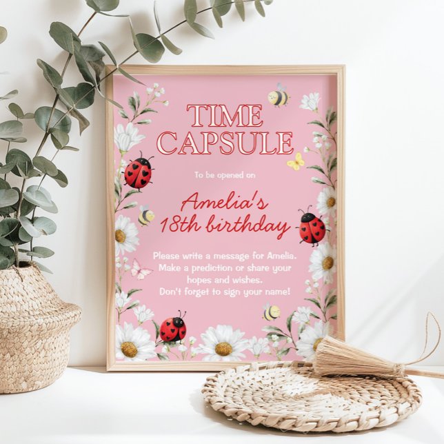 Poster Love Bug Daisy Birthday Party Time Capsule Sign (Criador carregado)