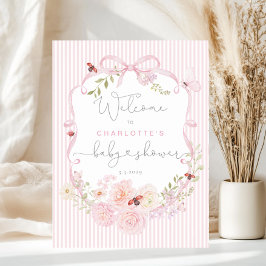 Poster Love Bug Pink Bow Stripes Baby Shower Welcome
