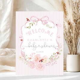 Poster Love Bug Pink Bow Stripes Baby Shower Welcome Foam