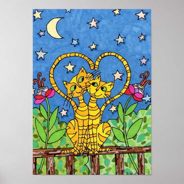Poster Love Cats Folk Art (Frente)