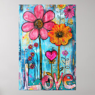 Poster *~* LOVE Doodle – Arte Floral Caprichosa Colorida