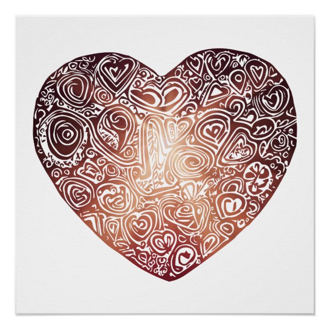 Póster Love Doodle Heart Abstrato Art (Frente)