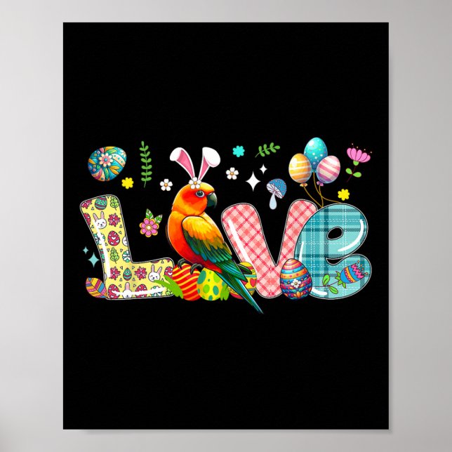 Poster Love Easter Bunny Sun Conure Caça Flores De Ovos (Frente)