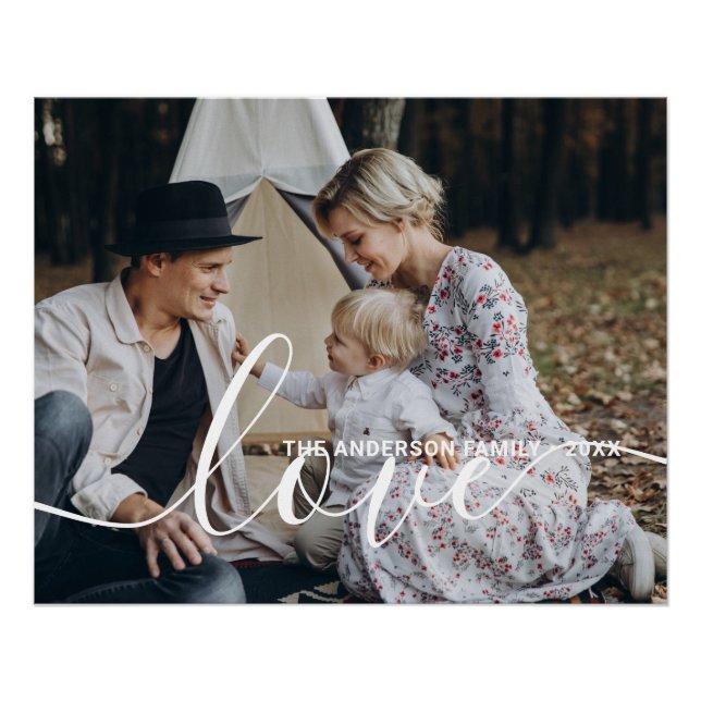 Póster 'Love' Foto personalizada da família com nome pers (Frente)