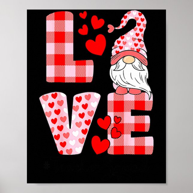 Poster Love Gnome Valentines Day Red Buffalo Plaid Leopar (Frente)