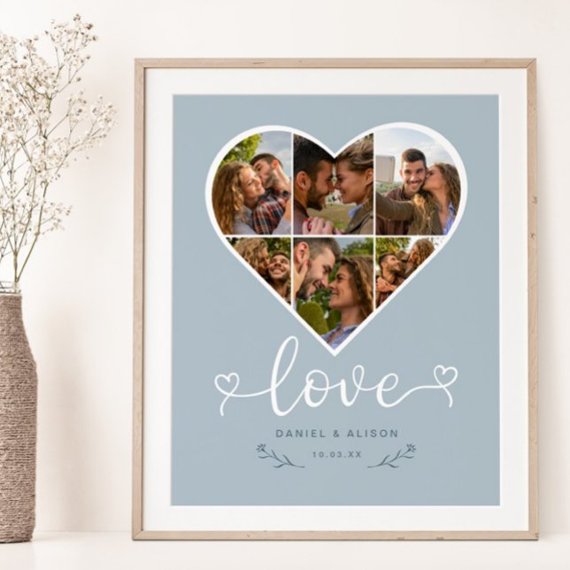 Poster Love Heart Photo Collage Grid Casal Blue (Criador carregado)