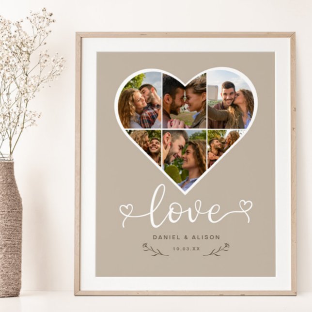 Poster Love Heart Photo Collage Grid Casal Latte (Criador carregado)