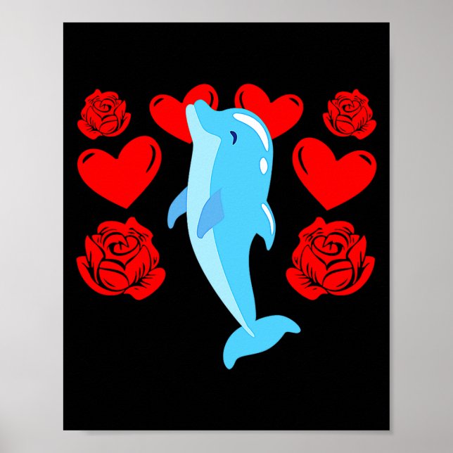 Poster Love Heart Valentines Day Roses Dolphin Boys Kids  (Frente)