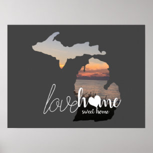 Poster Love Home Sweet Home Silhouette de Michigan