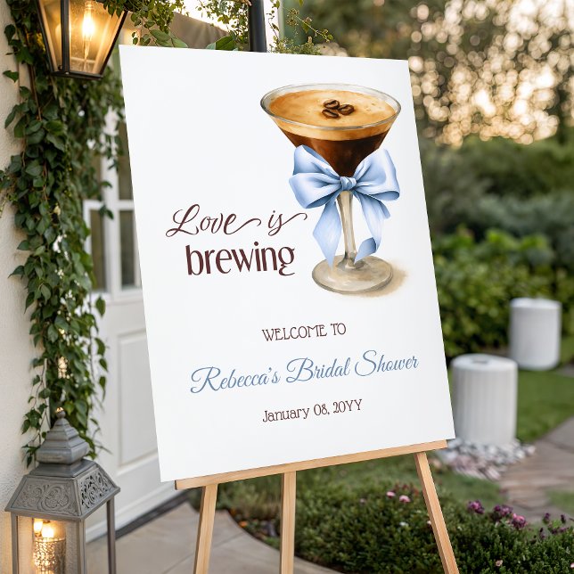 Poster Love is Brewing Blue Bow Bridal Shower Welcome (Criador carregado)